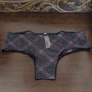NWT Victoria's Secret  Shimmer Mesh Cheeky Multicolor Plaid Panty
